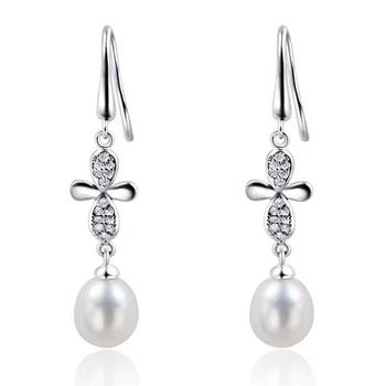 

100% Guaranteed Real 925 Sterling Silver Earrings With Freshwater Pearl Drop Earrings YH4710