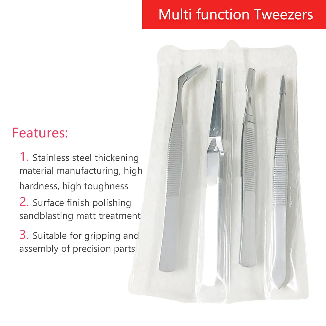 Multi Tools 4Pcs/Set Precision Tweezers Stainless Steel Thick