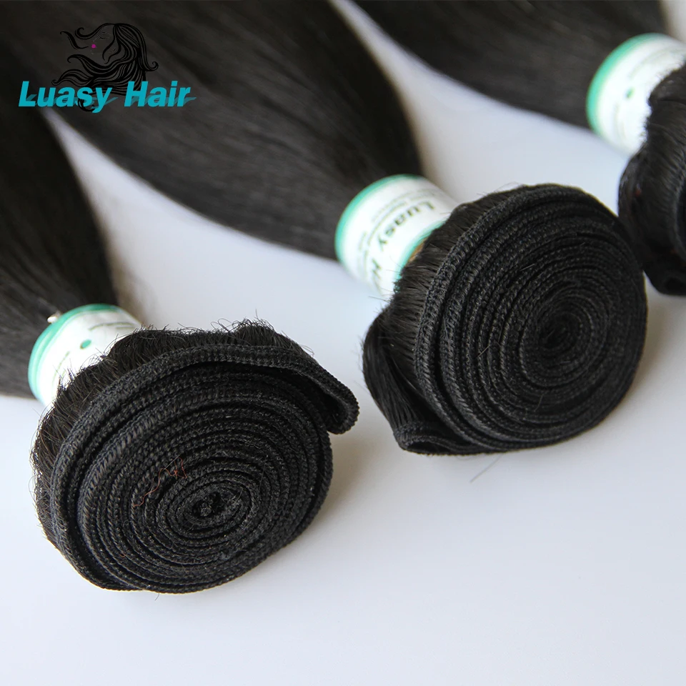 Luasy перуанские прямые пучки волос с закрытием 3 шт. Remy человеческие волосы пучки с кружевной фронтальной застежкой с волосами младенца