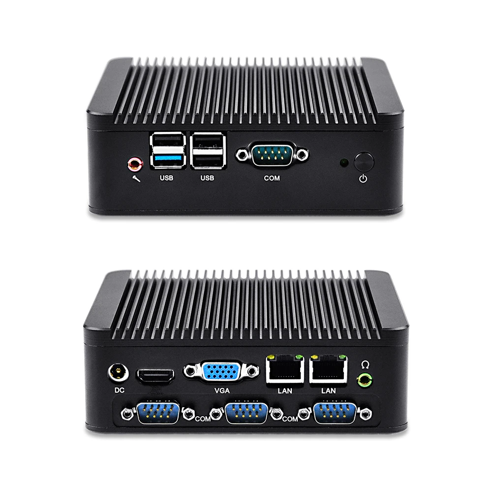 QOTOM mini pc quad core 2 GHz, Bay trail j1900 low power, HD Video port, VGA, 2 LAN, 4 USB, 4 Serial port, fanless mini pc x86