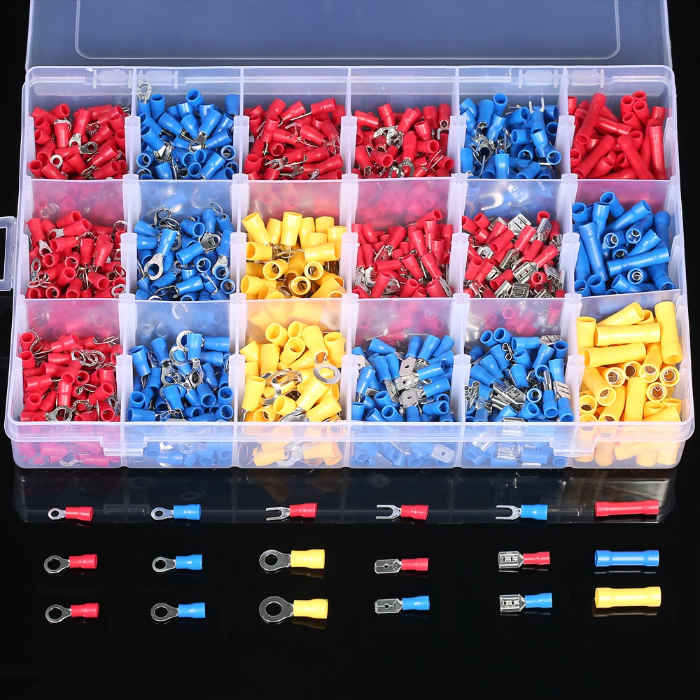 

1200PCS Assorted wire Connector Insulated Terminals 10 Kinds Copper Crimp Electrical Wire Cable Connector Kit Cord Ring End Set