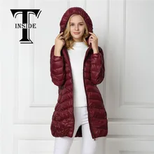 T-INSIDE Long Elegant Outwear Female Warm Winter Jacket Women Coat Thin Brand 90% White Duck Down Parka Ultra-light Down Jacket