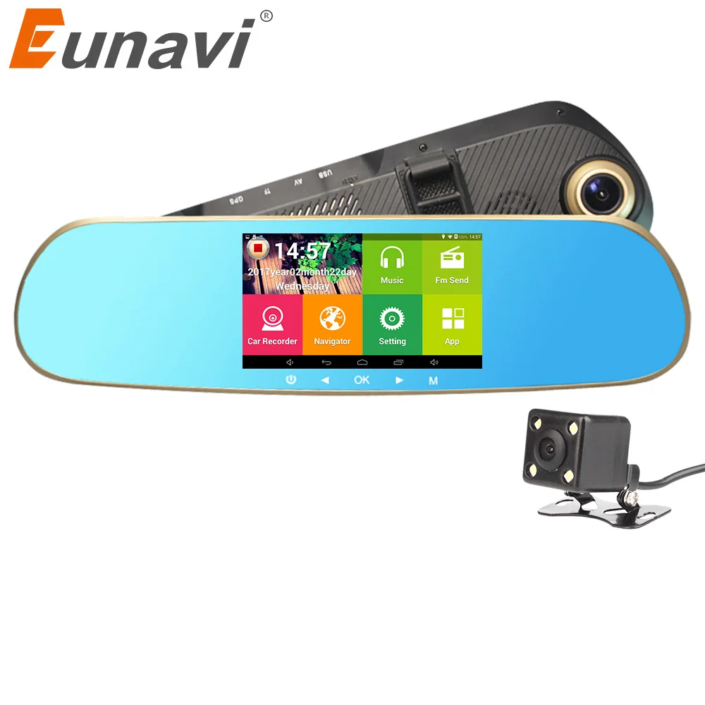 Зеркало заднего вида Eunavi 5 дюймов Ips Gps навигация Dvr Android 4 двойная камера