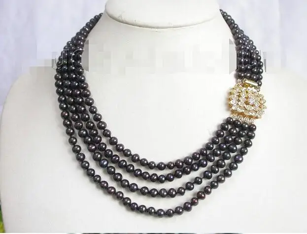 

Free Shipping >>> RARE AAA Genuine black round freshwater pearls necklace j7418