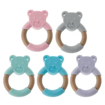 

Beech Wooden Animals Teething Ring BPA Free Silicone Teether Children Teething Nursing Toys Newborn Sensory Toy