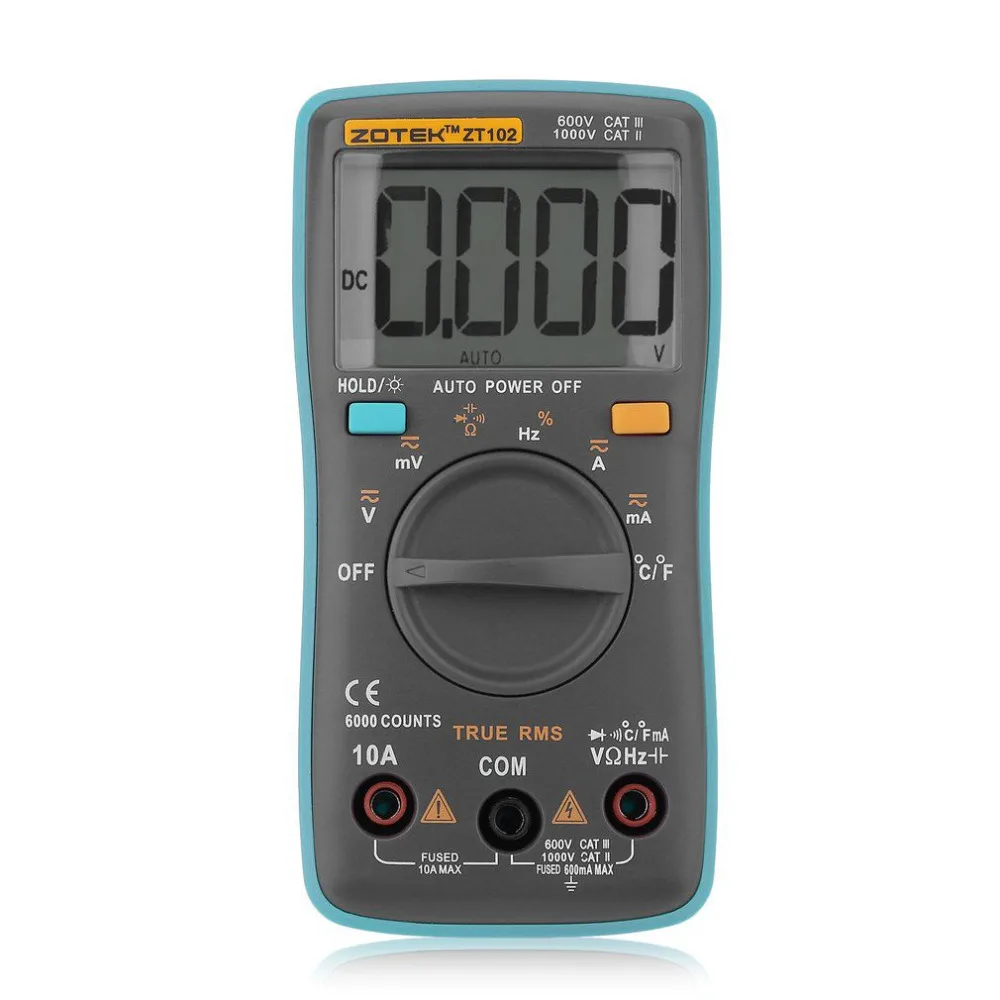 

ZT102 Digital Multimeter 6000 Counts Backlight AC/DC Meter Ammeter Voltmeter Low Voltage Indication Portable Meter DropShipping