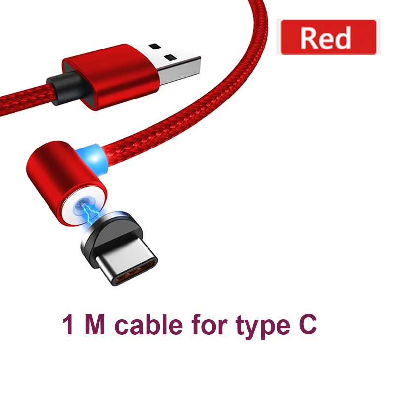 Магнитный светодиодный usb кабель для зарядки iPhone Lightning type-c Магнит Micro usb зарядное устройство нейлоновый материал для samsung Xiaomi huawei - Цвет: 1M Red for type C