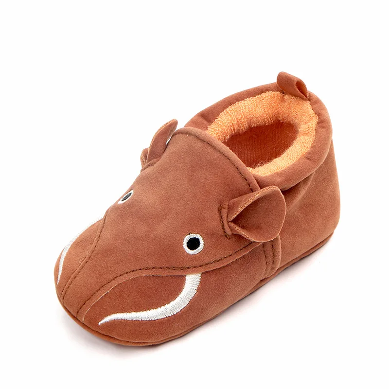 Детская обувь; кожаная прогулочная обувь; Милая Зверюшка лиса и слон; обувь для малышей; обувь из флока для новорожденных; нескользящая подошва - Цвет: Оранжевый