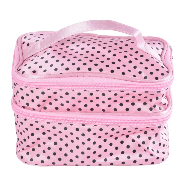 Сумка для макияжа, косметичка для туалетных принадлежностей, сумка для путешествий, двойной чехол для макияжа в горошек, сумка для макияжа, Сумочка# Новинка - Цвет: pink