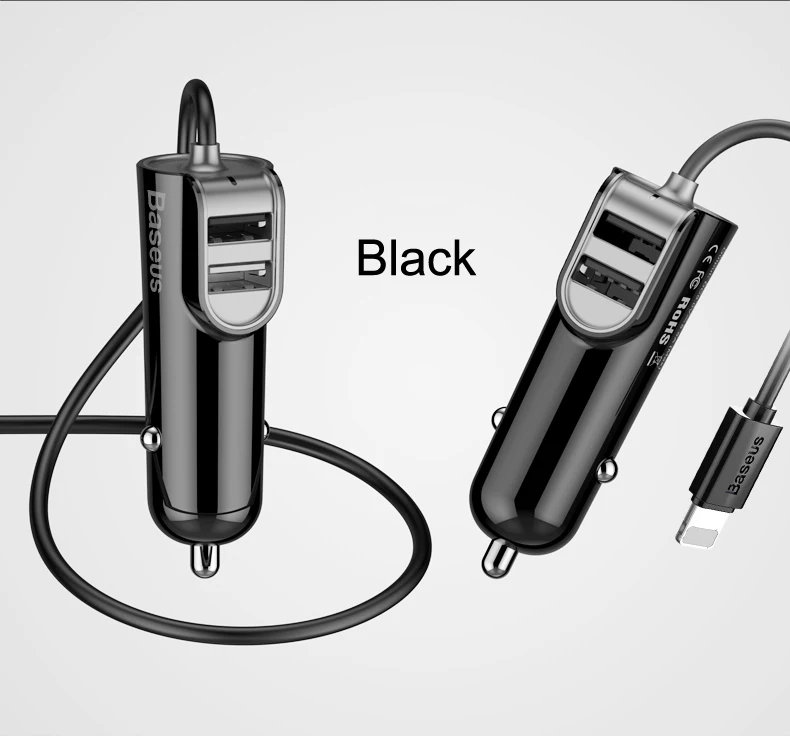 Baseus автомобильное зарядное устройство с двумя usb-портами 5,5a, быстрое автомобильное зарядное устройство, адаптер для iPhone 7 6, зарядное устройство для смартфонов, с кабелем 1 м для iPhone