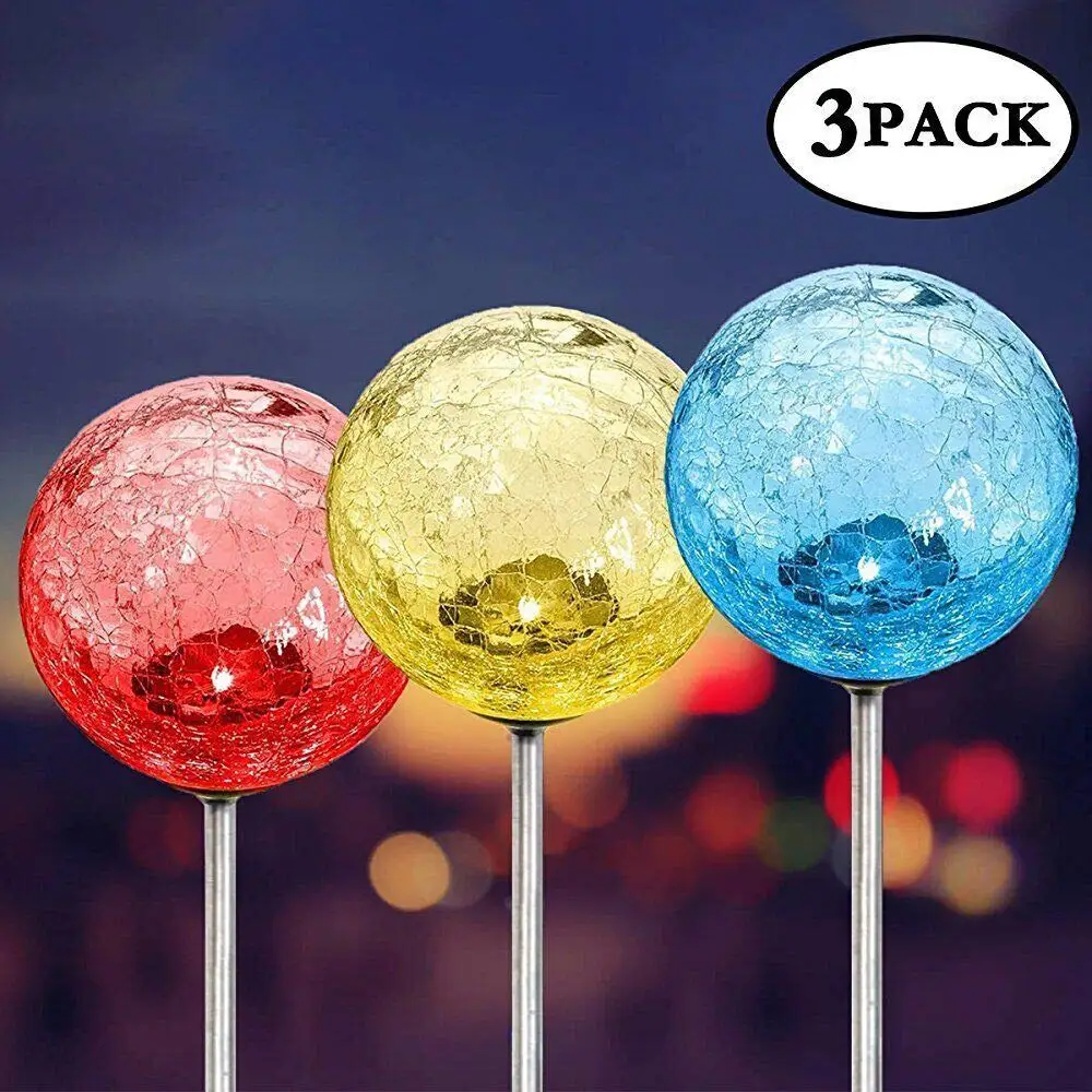 

Outdoor Solar Garden Lights, 3 Pack Cracked Glass Ball Solar Garden Stake Light, Solar Powered Lights Outdoor Multi-Color