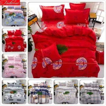 

3/4 pcs Bedding Set Kids Bedlinens 1.2m 1.5m 1.8m 2m Flat Sheet Married Red Joyous Bedclothes King Queen Double Size Duvet Cover