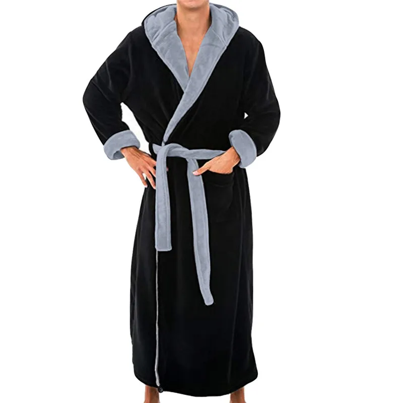 Men Winter Extra Long Bathrobe Mens Warm Flannel Long Kimono Bath Robe