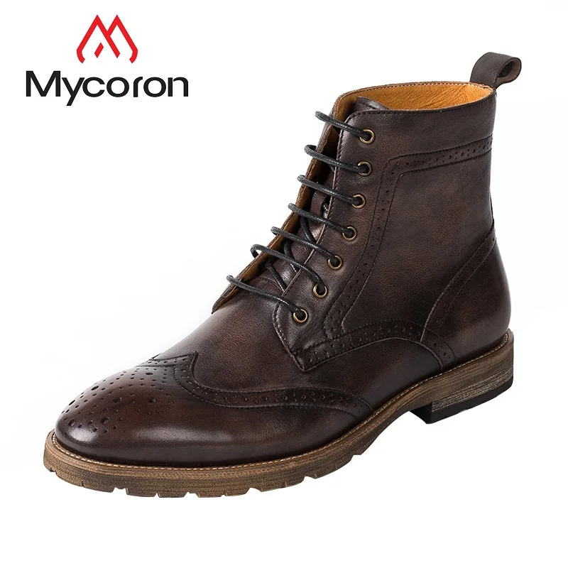 

MYCORON 2018 Spring Winter Men Boots Business Casual Leather Men Popular Leather Shoes Men Bullock Martin Boots Botines Hombre