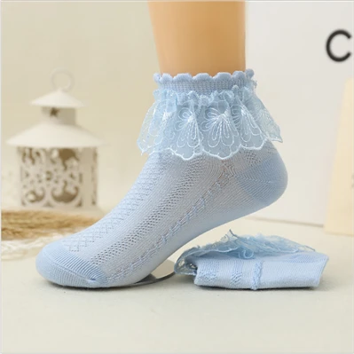 5 пар/лот, милые кружевные короткие носки принцессы с оборками для девочек, белые летние стильные детские носки для девочек, От 1 до 9 лет - Цвет: SF Blue