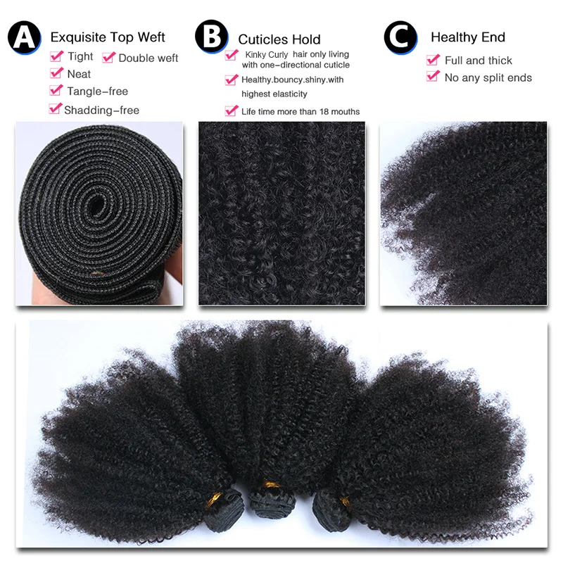 Mongolian Afro Kinky Curly Hair Bundles 100% Human Hair Bundles With Closure 4B 4C Extension Weave Virgin Hair 2 or 3 You May