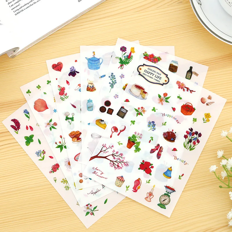 6 Pcs Happy Life Diary Decorative Stickers Transparent Pet New Phone Stickers Diary Stickers Scrapbook Paper Toy Stickers
