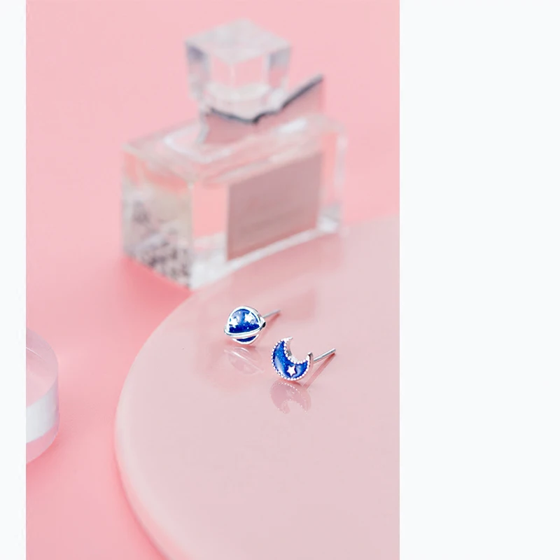 MloveAcc Hot Sale 925 Sterling Silver Trendy Blue Space Star Elegant Stud Earrings for Women Girls Authentic Silver Jewelry - Image 5