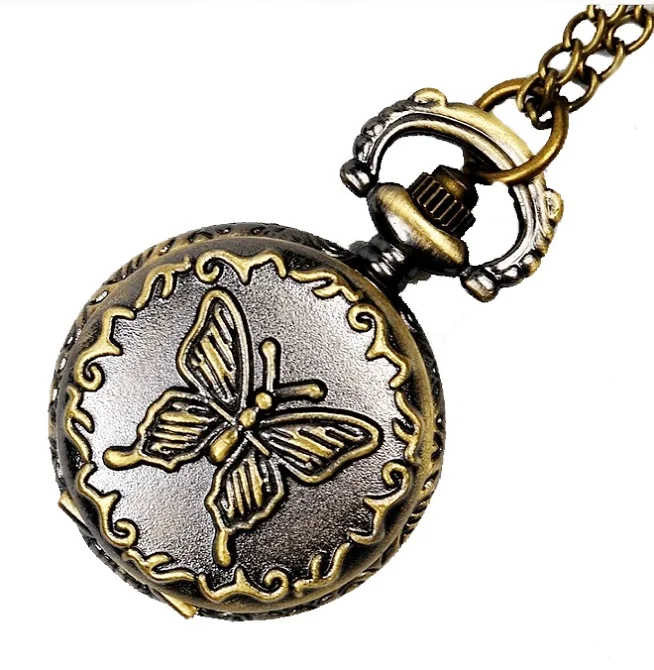 

Small Bronze POCKET WATCH Women BUTTERFLY dress watch Women Jewerly Fashion Necklace Vintage