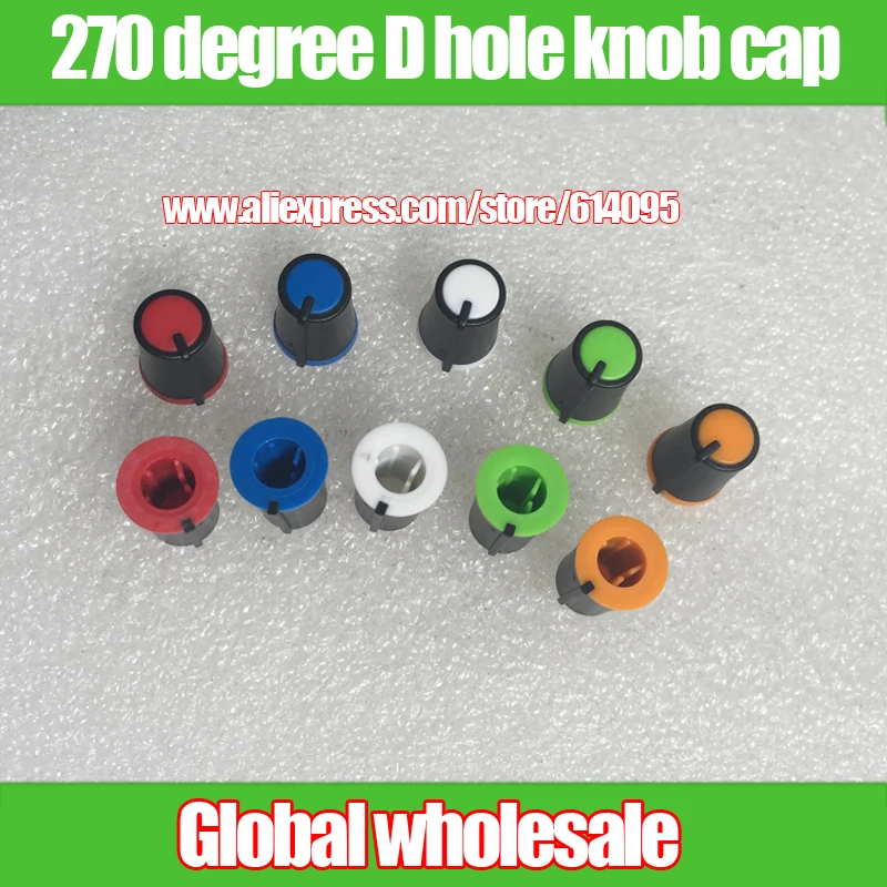

10pcs half shaft D hole plastic knob cap / 270 degree mixer keyboard potentiometer knob rotating cap / red yellow blue green whi