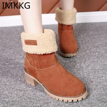 

Winter Plush Warm Women Boots 2018 Women Square Heel Ankle Snow Boots Ladies Platform Artificial Fur Female Casual Shoes f066
