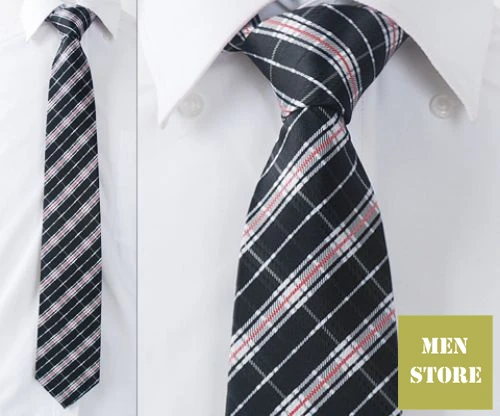 

Black Plaid Red Stripes Men 100% Jacquard Woven Silk Handmade 3" Necktie 8 cm Neckwear Wedding Party Groom Tie DT050