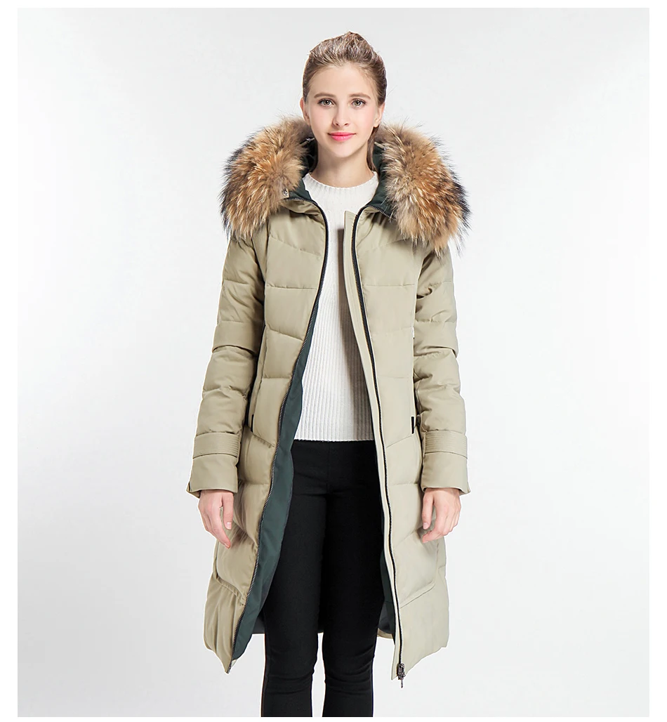 Евразия Новое поступление года Для женщин средней длины зимняя куртка с капюшоном Дизайн теплая практичная парка Натуральный мех пальто Y170018