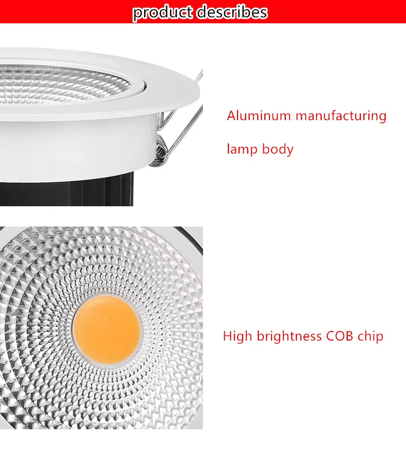 Диммируемый светодиодный светильник COB Потолочный Точечный светильник 5 Вт 7 Вт 9 Вт 12 Вт 85-265 в потолочный встраиваемый внутренний светильник ing