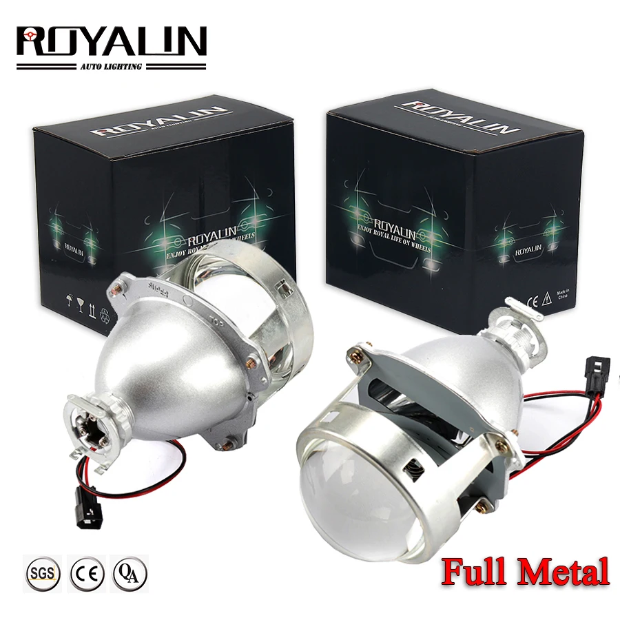 Baratos ROYALIN coche estilo HID H1 Bi Xenon faro proyector lente 3,0 pulgadas Full Metal LHD RHD para H4 H7 9005 Auto 9006 Retrofit