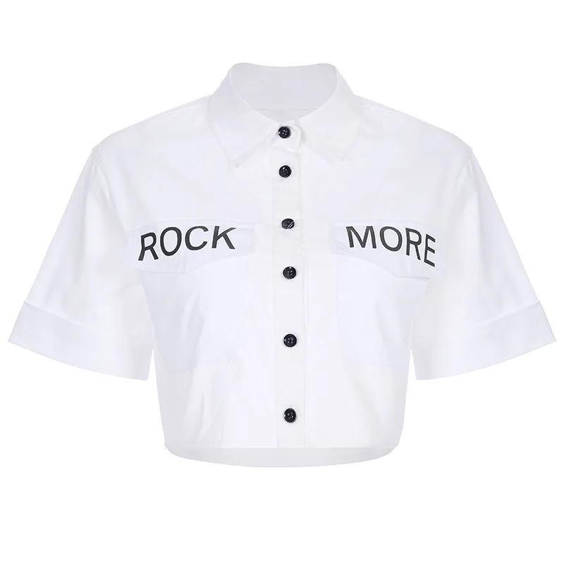 Женская блузка с коротким рукавом Rock More белая Повседневная укороченная