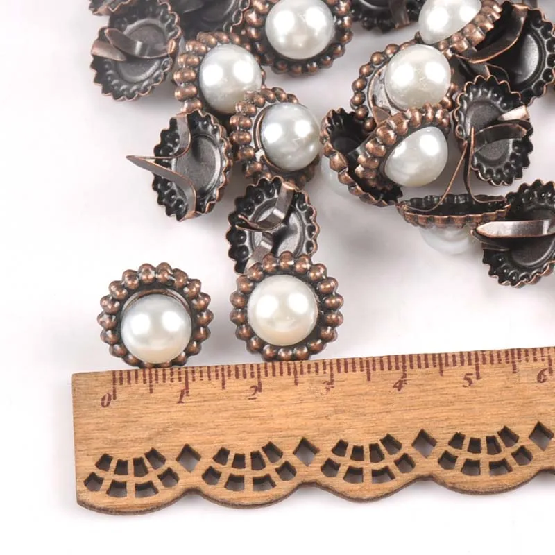 20Pcs 15x16mm Round Pearl Metal Brads For Scrapbooking Crafts Shoes Decor Embellishment DIY Accessories