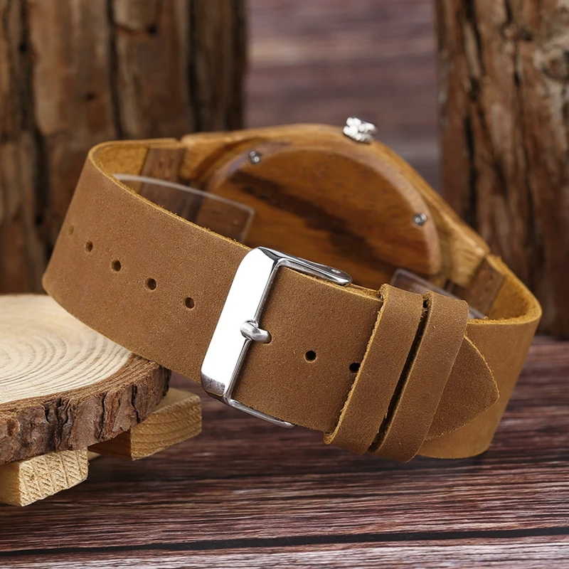 Top Gifts Wooden Watches for Men Vintage Coffee Unique Marble Dial Men's Watch Zebra Wood Green Quartz Analog Watch Reloj Hombre 2018 (10)