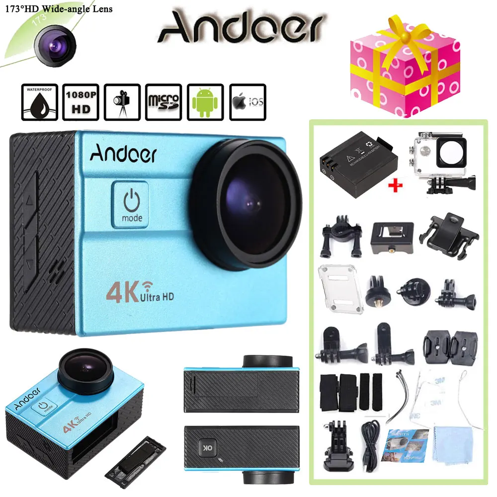 

Oversea Stock Andoer Sports Action Camera 4K WiFi 2.0" LCD 16MP 4X Zoom 173 Degree Wide-Lens Waterproof 30M Mini Camera