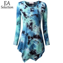 

2015 New Arrival Fashion Women T-shirts Fit and Flare Elastic Basic Tunics Irregular Hem Tops Women Tie Dye T-Shirts