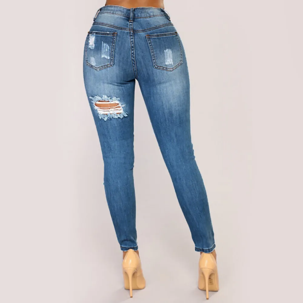 JAYCOSIN, женская одежда, джинсы, сексуальные, эластичные, тонкие, обтягивающие, джинсовые брюки, Дамская мода, рваные джинсы-карандаш с потертостями, Femme
