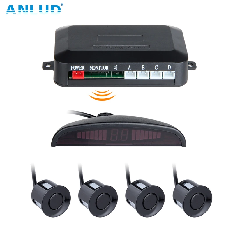 

ANLUD Car Auto Parktronic LED Wireless Parking Sensor Kit 4 Sensors Reverse Assistance Backup Parking Alarm Radar Monitor System