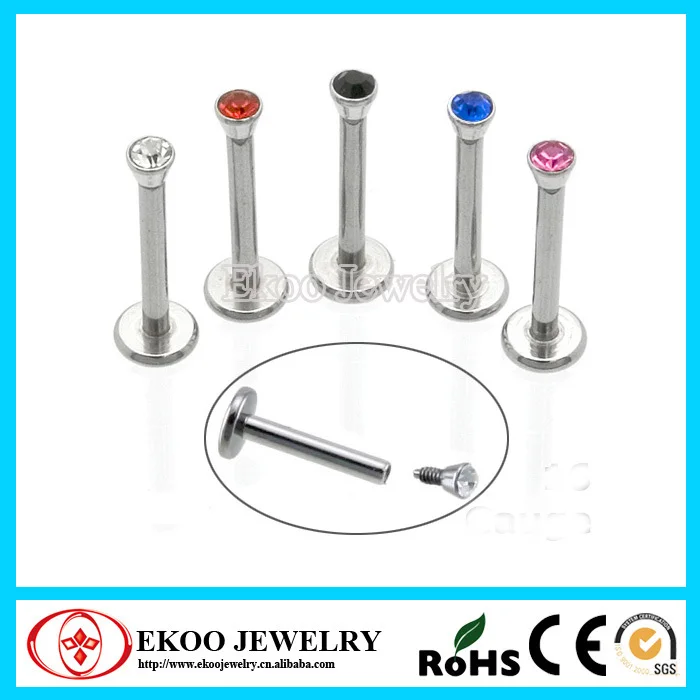 Body Jewelry 2.2 Mm Flat Jewel Ball Labret Internal Threaded Lip Ring