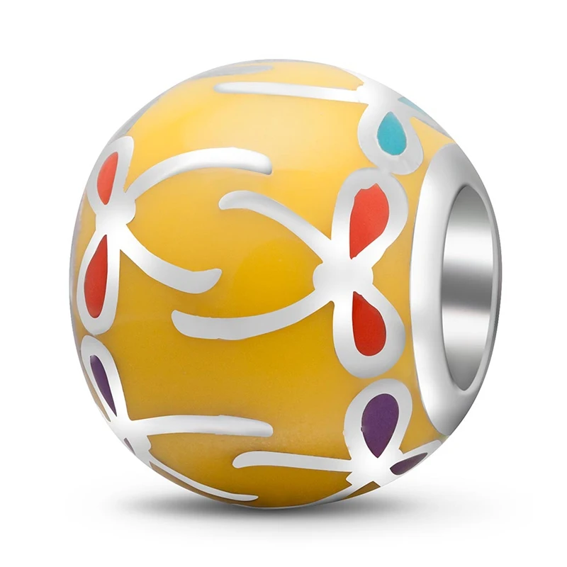 Colorful Bow Charm Choruslove высокого класса яркий эмалированный с цветами оставить Подвески стерлингового серебра 925 Круглый шарик, бусина fit Pandora Весна DIY браслет - Цвет: Colorful Bow Charm