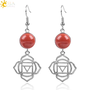 

CSJA Women Flower of Life Earrings Reiki Natural Stone Agates Dangler Ethnic Yoga Meditation Rose Lotus Eardrop Jewelry E847