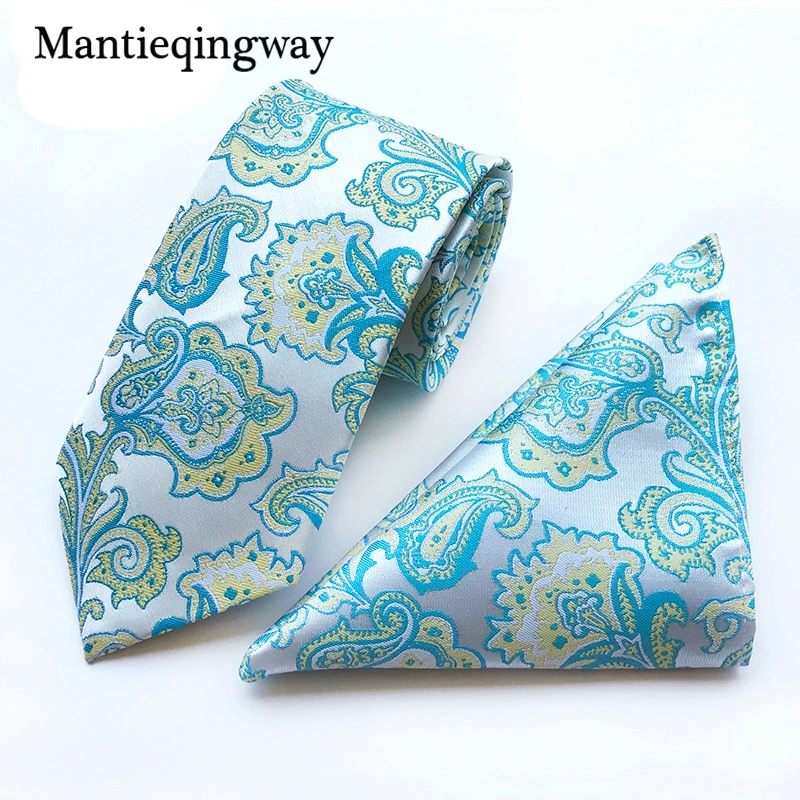 Mantieqingway Лидер продаж Для мужчин с галстуком комплект праздничная одежда Бизнес костюм полиэстер Paisley Pocket скор шеи галстуки для Для мужчин