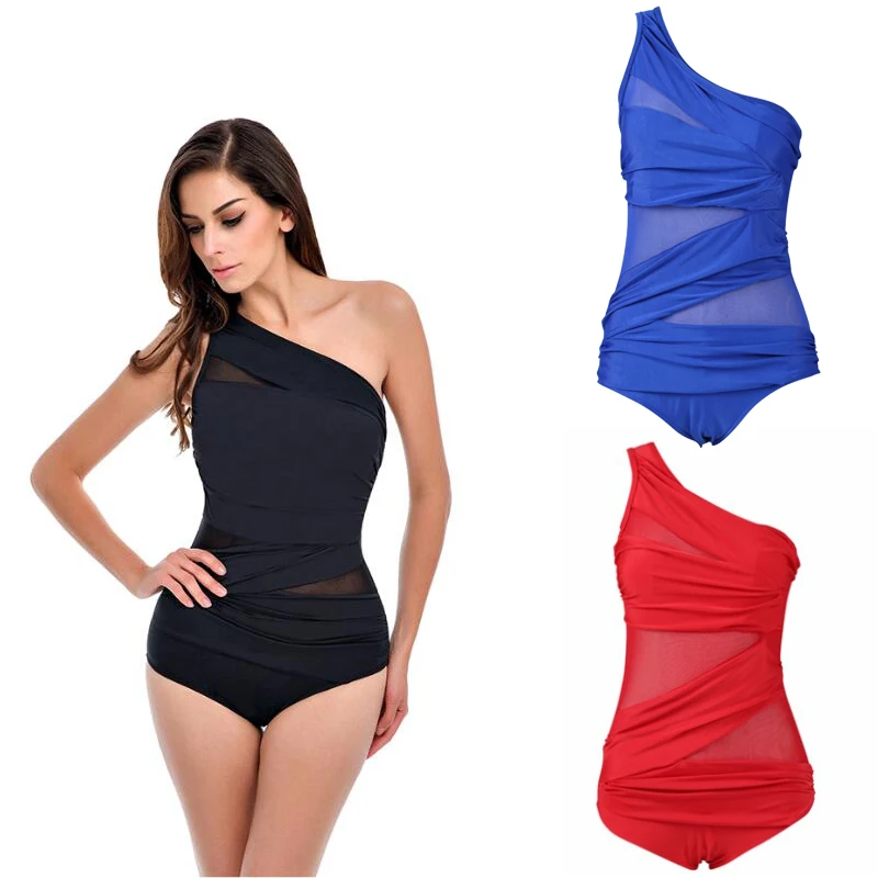 

Woman sexy Single Shoulder bikini One-piece swimsuit Oblique Was thin waist S-type swimwear big size XL-4XL swimsuit D4001YY