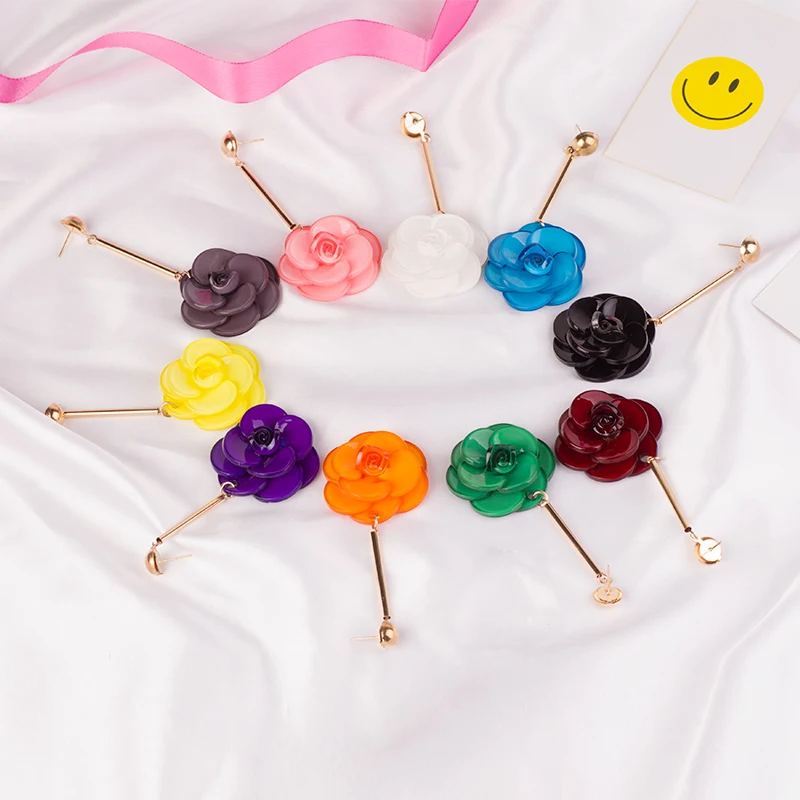 GuanLong Trendy Acrylic Drop Earrings for Women Small Long Gold Dangling Resin Earrings Fashion Jewelry Dangle Flowers Brincos (2)