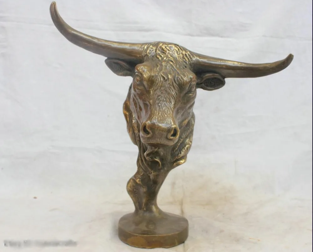 Chinese Culture Handmade Old Bronze Brass Statue Cattle Bull OX Head