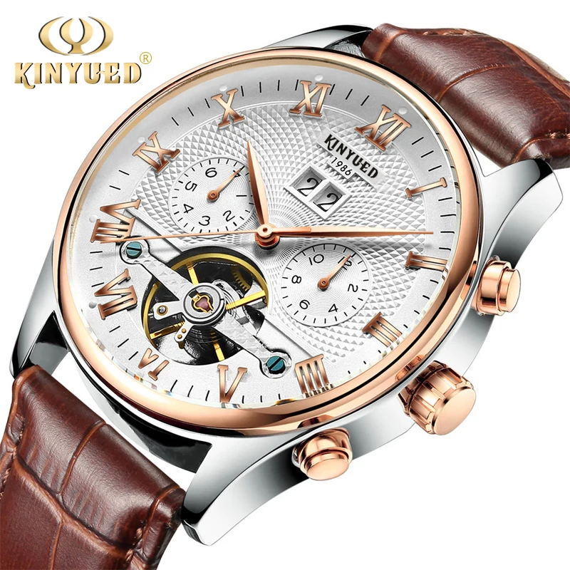 2017 Kinyued Skeleton Tourbillon font b Mechanical b font Watch Automatic font b Men b font