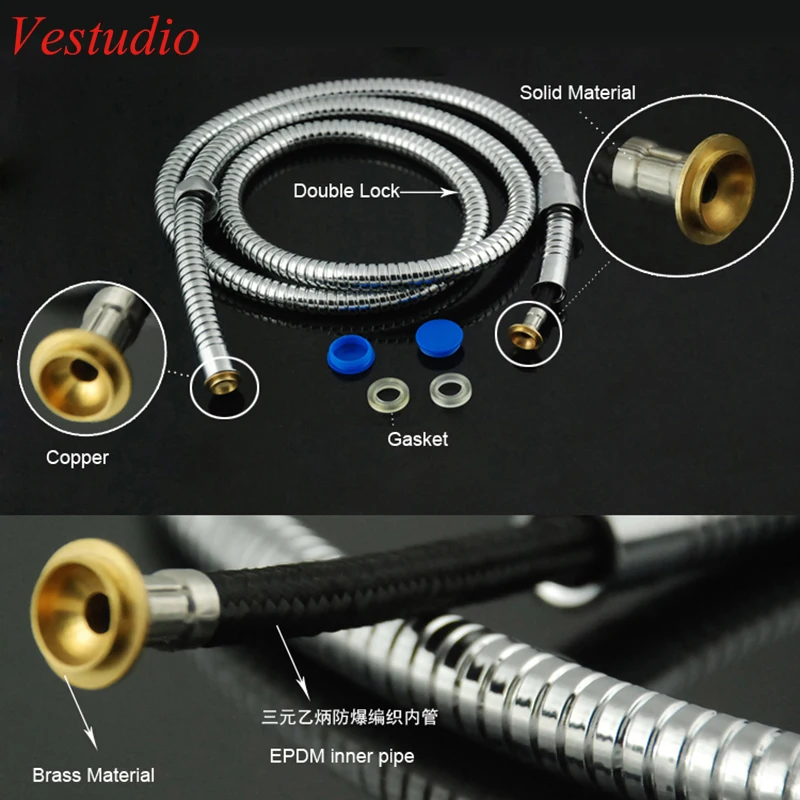 Vestudio 2.0 متر 1.5 متر المقاوم للصدأ لوازم الحمام المرحاض بيديت البخاخ دش خراطيم مرنة مزدوجة قفل epdm شحن
