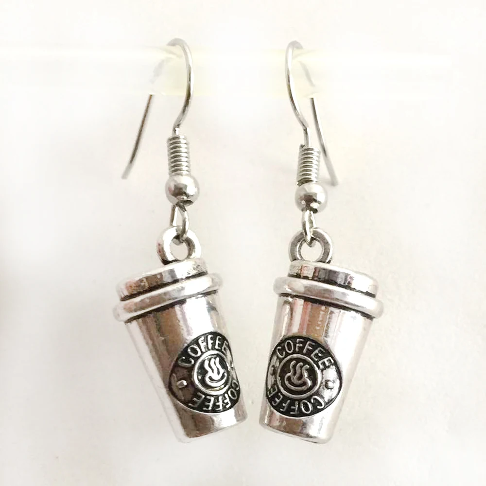 Coffee Cup Charms Keychain earring Accessory High Polished Silver