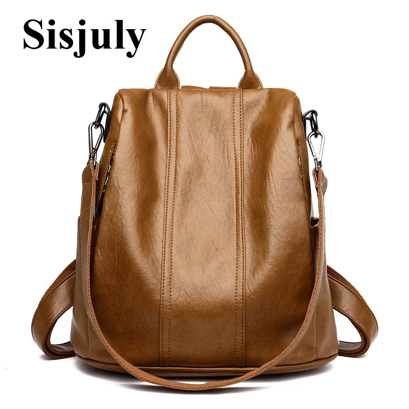 

Sisjuly Sheepskin Leather Women Backpack for Teenager Girl Leather Big School Bag Women Anti-theft Bagpack Female Mochila