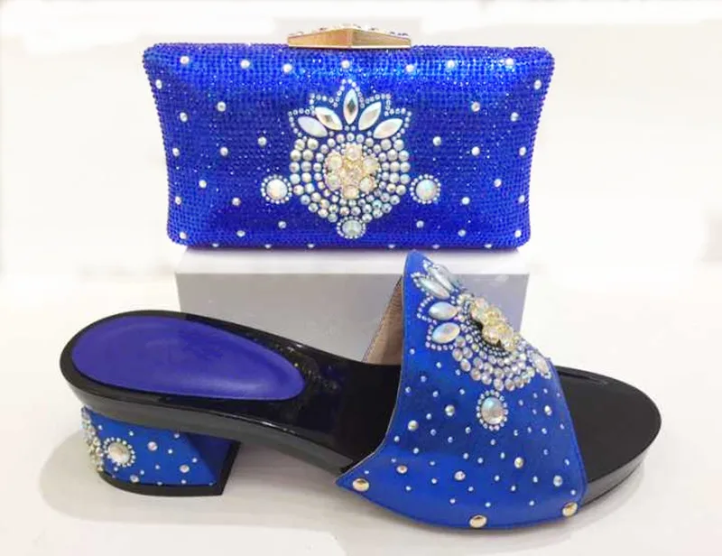 

2017 Africa Style Rhinestone Shoes And Bag Set with pearls