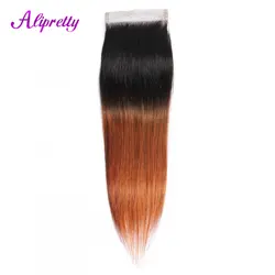 Alipretty T1B/30 волосы светлые застежка 4x4 два тона человеческих волос Закрытие Бразильский прямые волосы закрытие средний/бесплатная часть не Remy