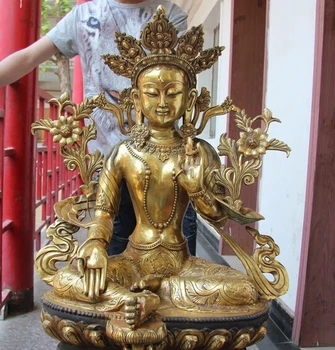 

wholesale factory Tibet Bronze Copper Gild Kwan-yin Buddhism Statue Green Tara Guanyin Bodhisattva